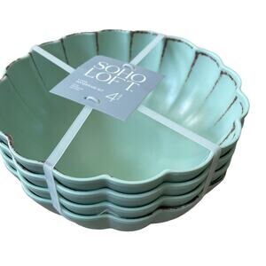 4pc SOHO LOFT Summer Matte Green Melamine 7.5" Salad Bowls Indoor Outdoor  NEW